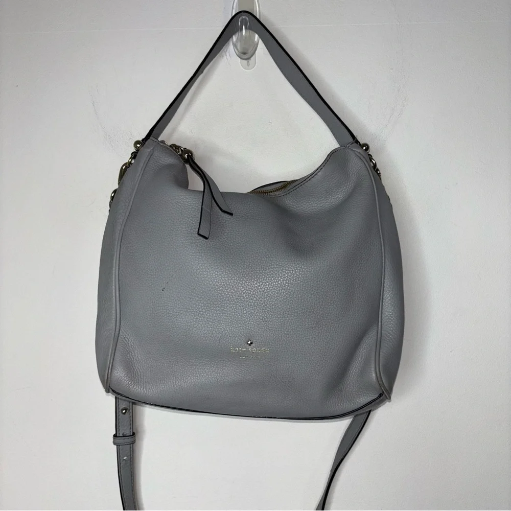 KATE SPADE Grey Pebble Leather Hobo Shoulder Bag Crossbody